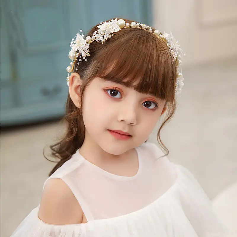 Kids Japanese Rhinestone Hairband Braided Pearl White - Image 3