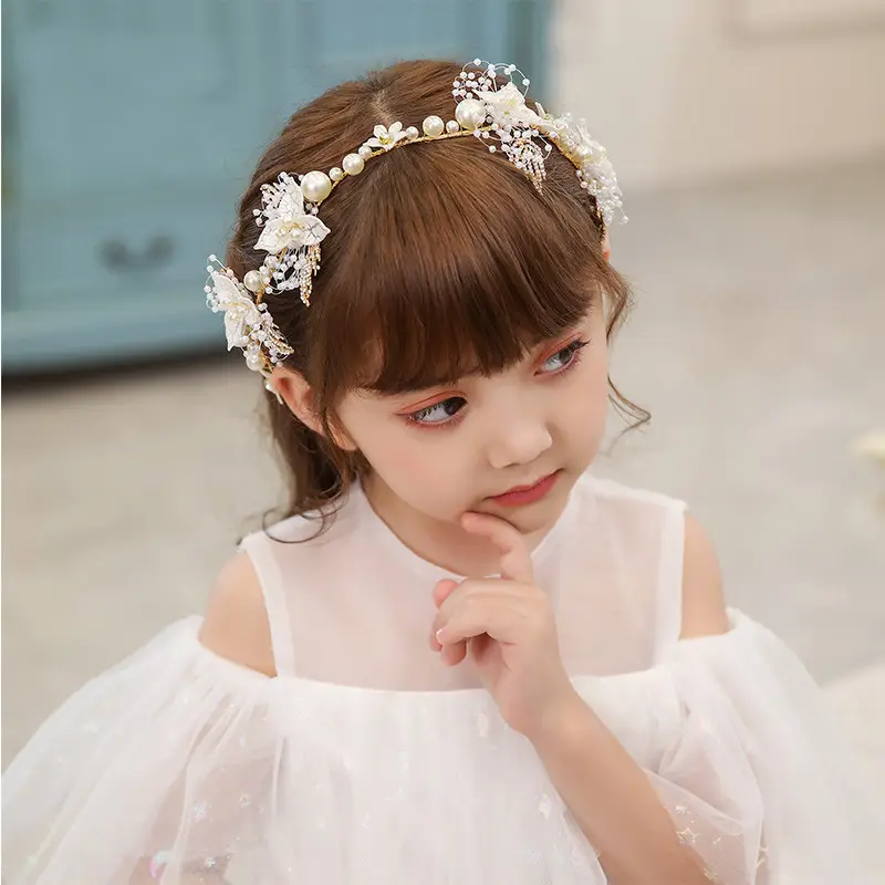 Kids Japanese Rhinestone Hairband Braided Pearl White - Image 4
