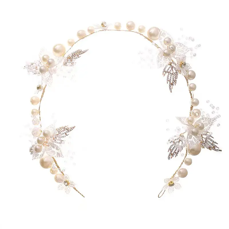 Kids Japanese Rhinestone Hairband Braided Pearl White - Image 5