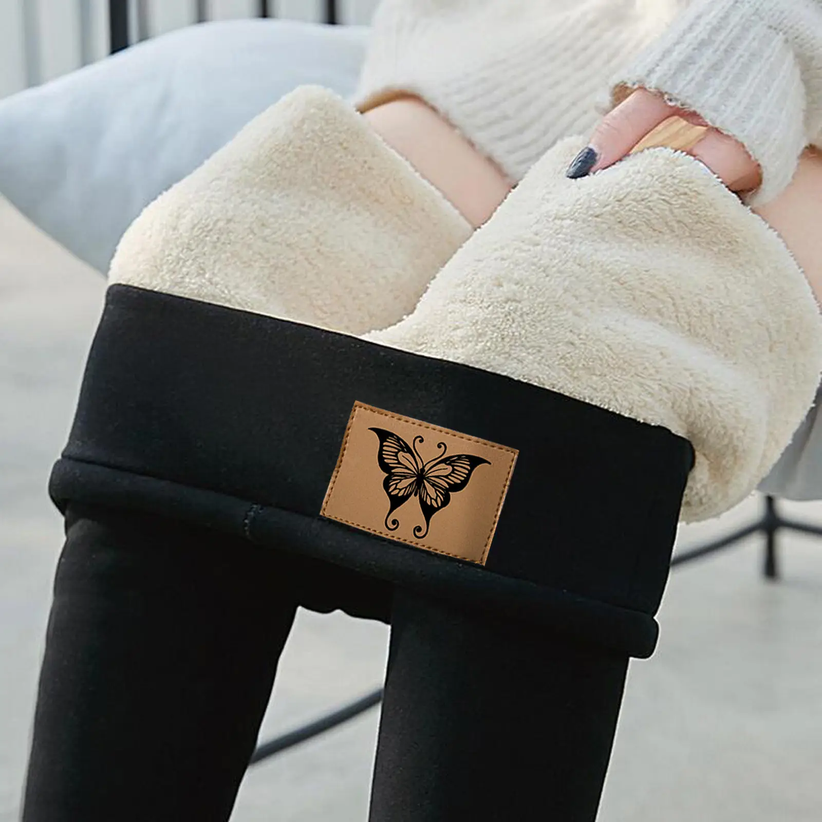Women's Fleece Lined Warm Black Leggings Winter - Image 7