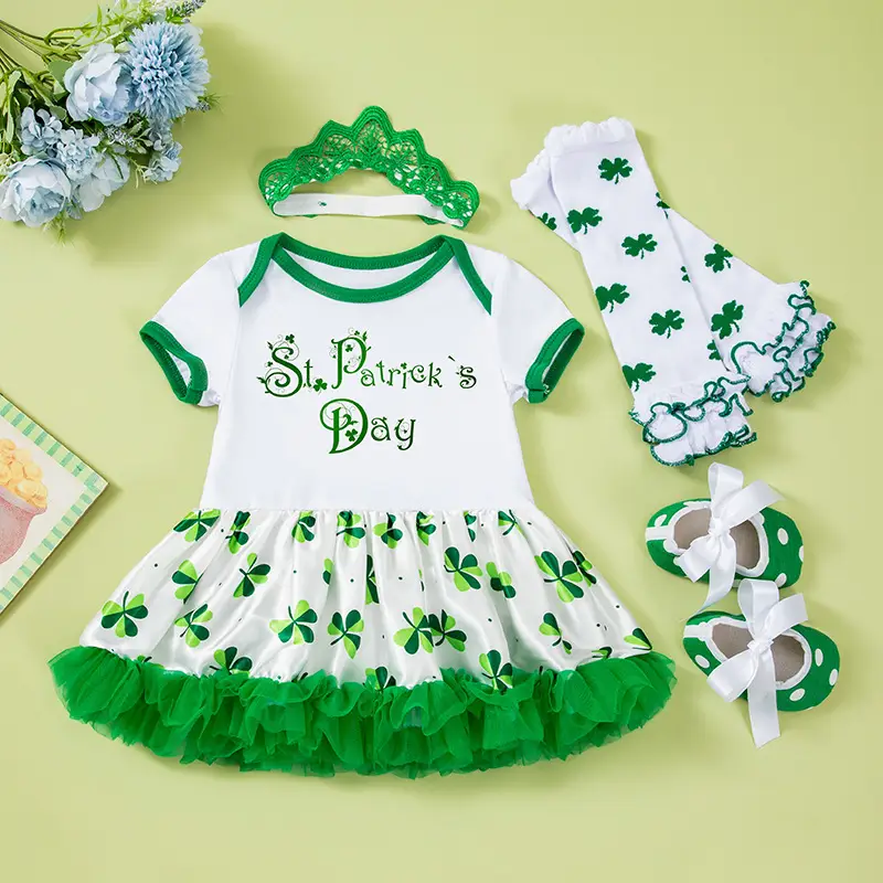 Green St. Patrick's Dress for Baby Girls Party Wear