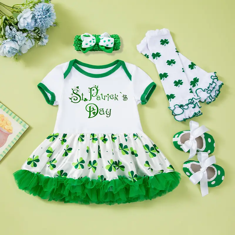 Green St. Patrick's Dress for Baby Girls Party Wear