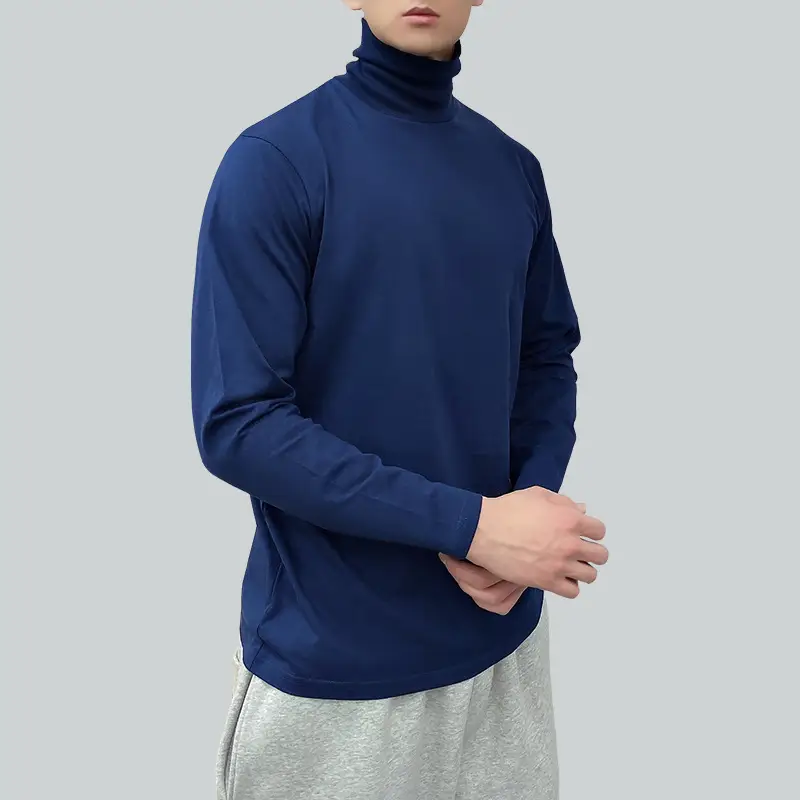 White High Collar Cotton Long Sleeve T-Shirt for Men - Image 5