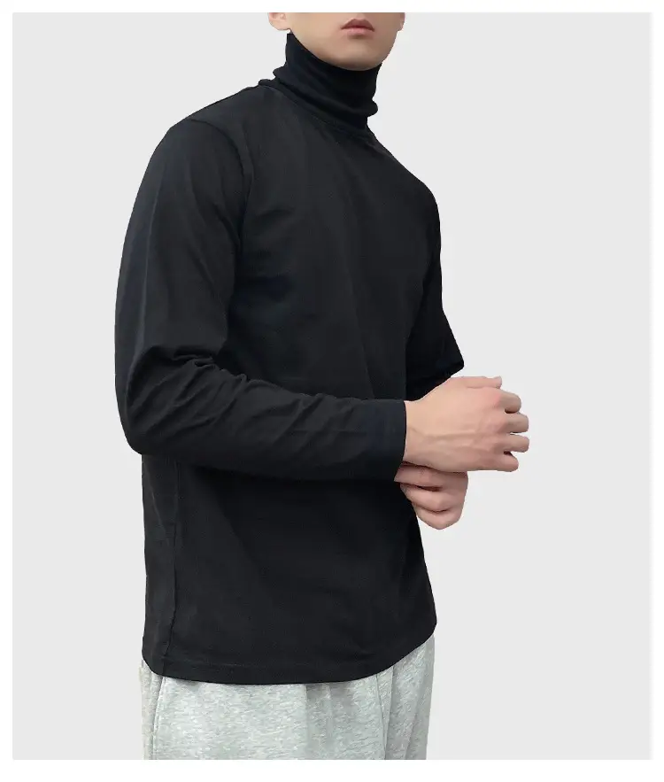 White High Collar Cotton Long Sleeve T-Shirt for Men — feature 16
