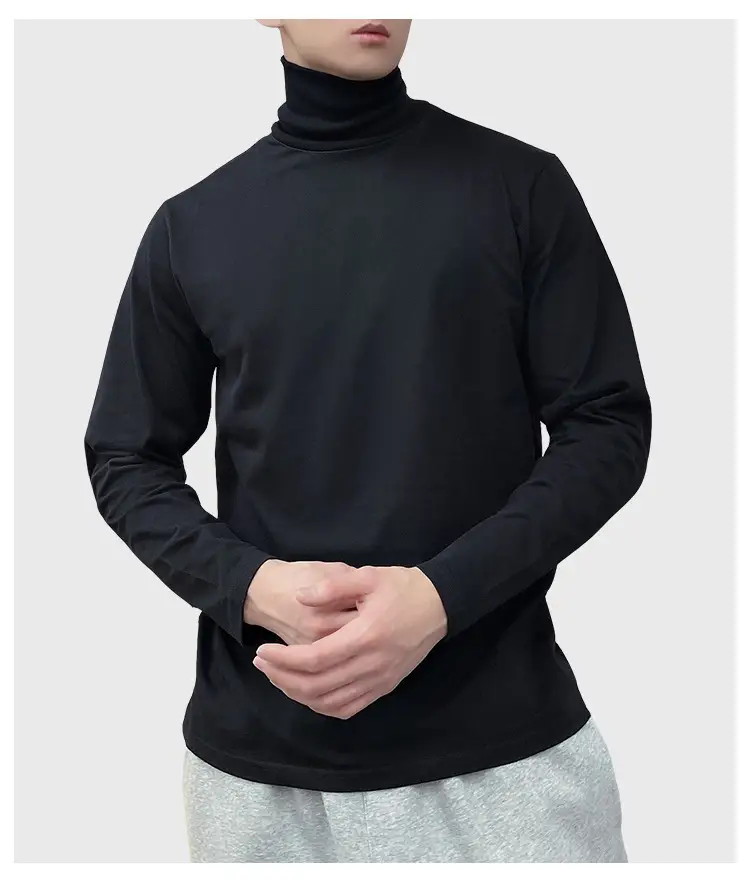 White High Collar Cotton Long Sleeve T-Shirt for Men — feature 17