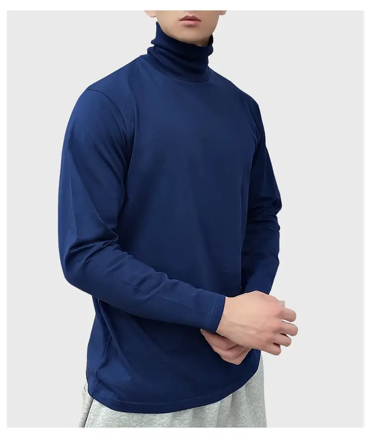 White High Collar Cotton Long Sleeve T-Shirt for Men — feature 18