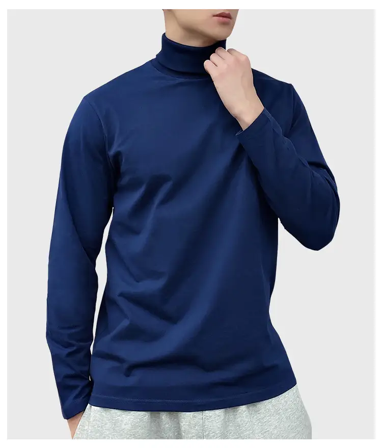 White High Collar Cotton Long Sleeve T-Shirt for Men — feature 19