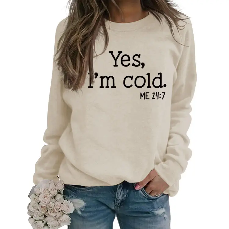 Women's Printed Sweatshirt Yes I'm Cold Maroon - Image 24