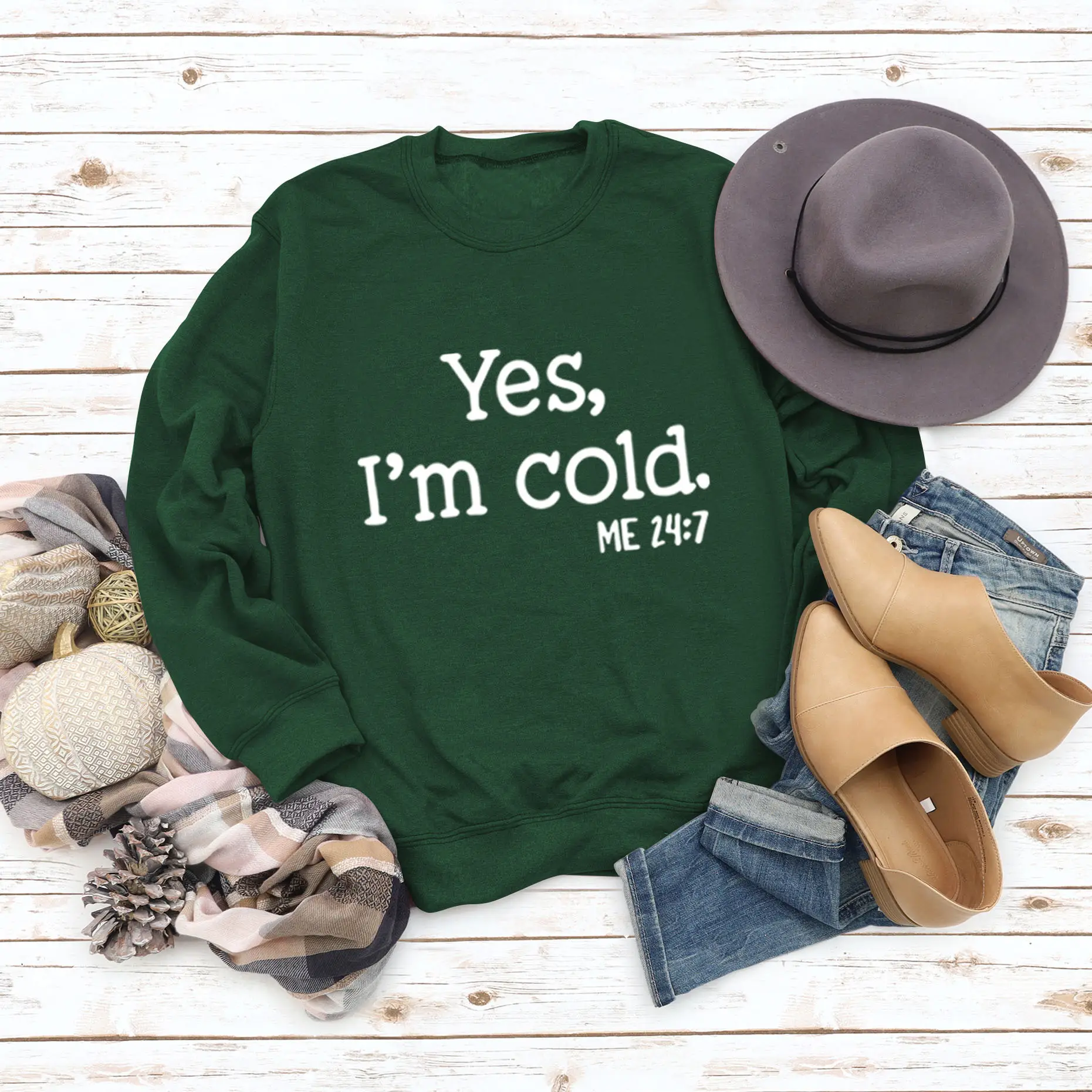 Dark green sweater (white font)