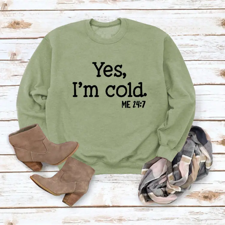 Women's Printed Sweatshirt Yes I'm Cold Maroon - Image 10