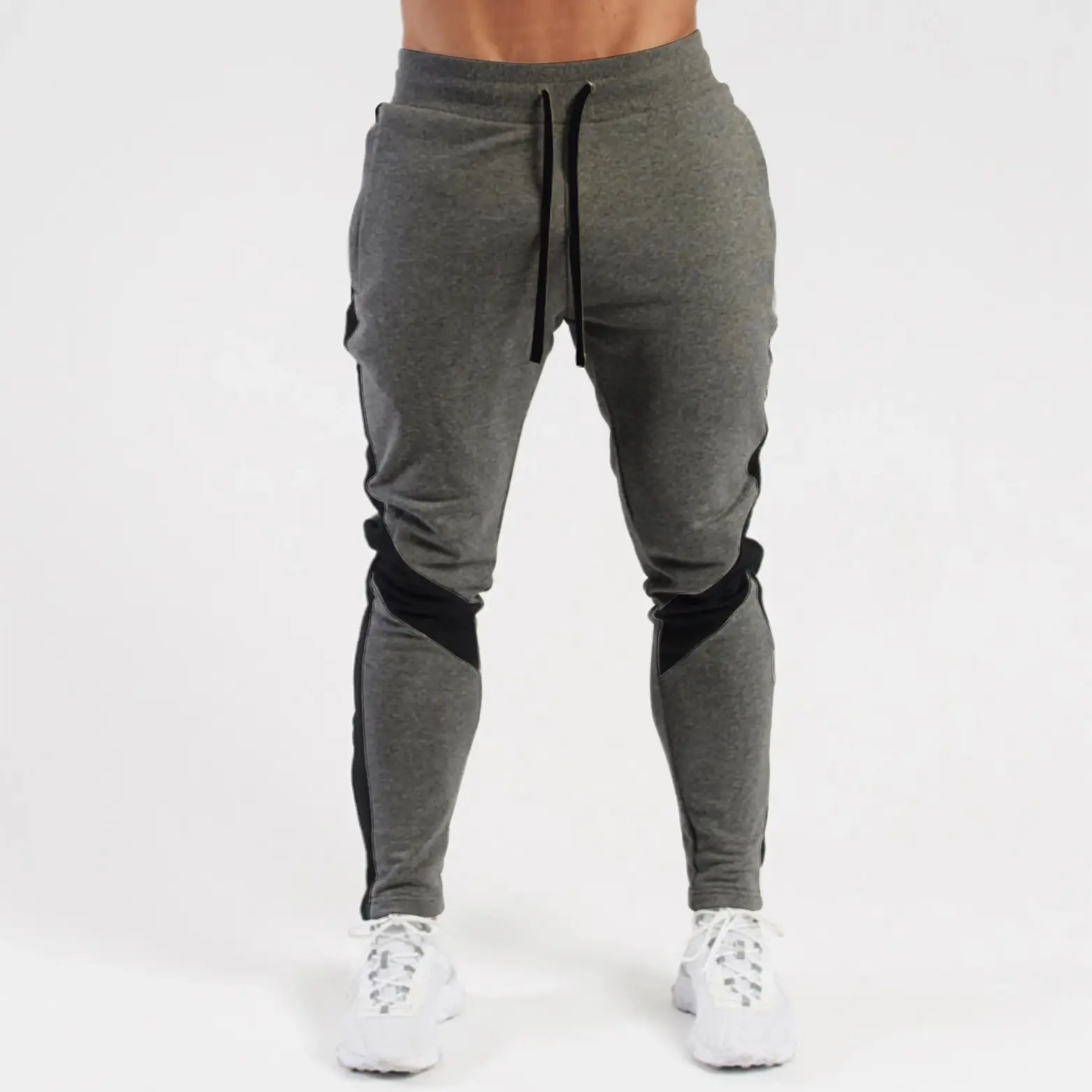 Men Slim Fit Striped Pants Grey Black Drawstring - Image 7
