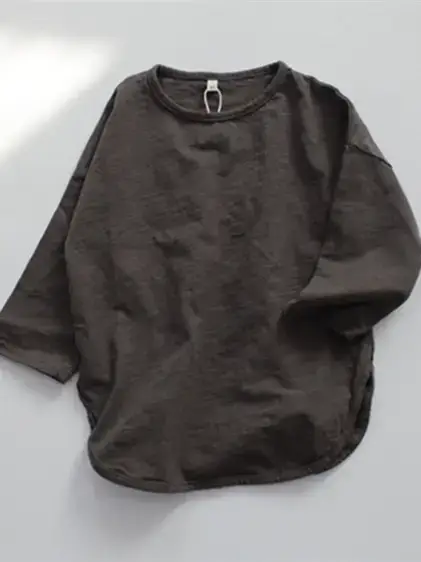 New Spring Boys Long Sleeve Pure Cotton T-Shirt Brown - Image 4