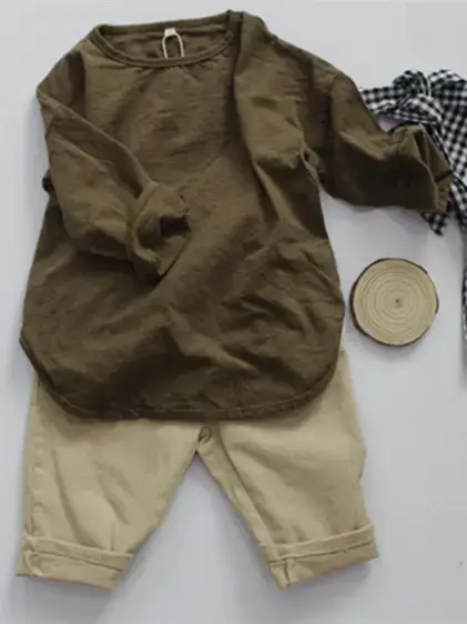 New Spring Boys Long Sleeve Pure Cotton T-Shirt Brown - Image 6
