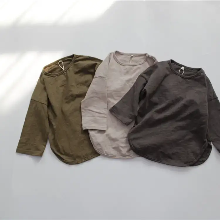 New Spring Boys Long Sleeve Pure Cotton T-Shirt Brown — feature 4