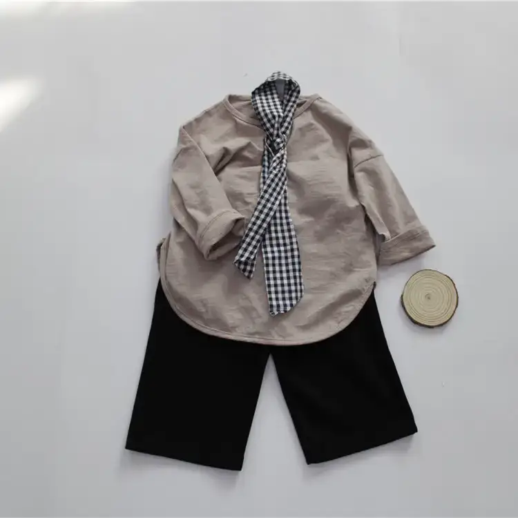 New Spring Boys Long Sleeve Pure Cotton T-Shirt Brown — feature 5