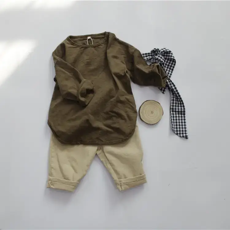 New Spring Boys Long Sleeve Pure Cotton T-Shirt Brown — feature 6