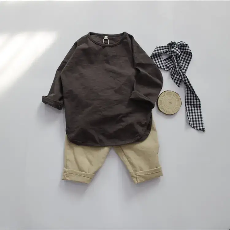 New Spring Boys Long Sleeve Pure Cotton T-Shirt Brown — feature 7
