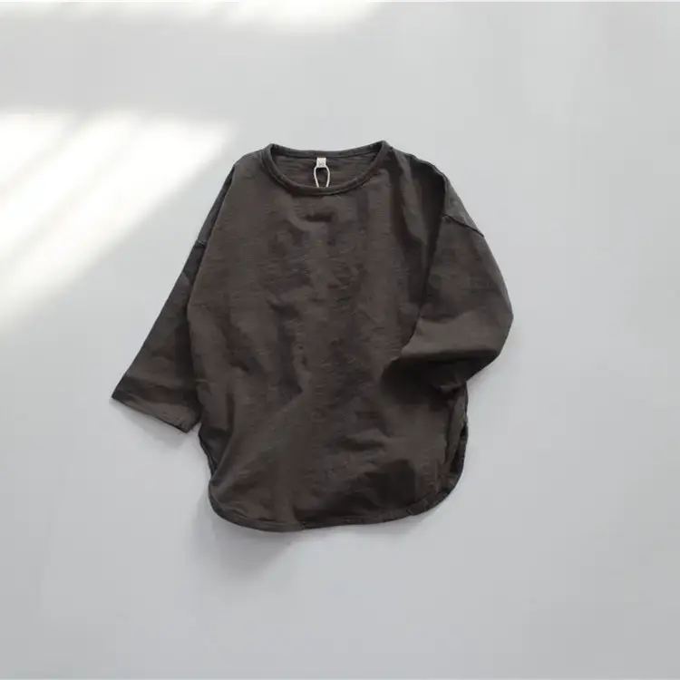 New Spring Boys Long Sleeve Pure Cotton T-Shirt Brown - Image 2