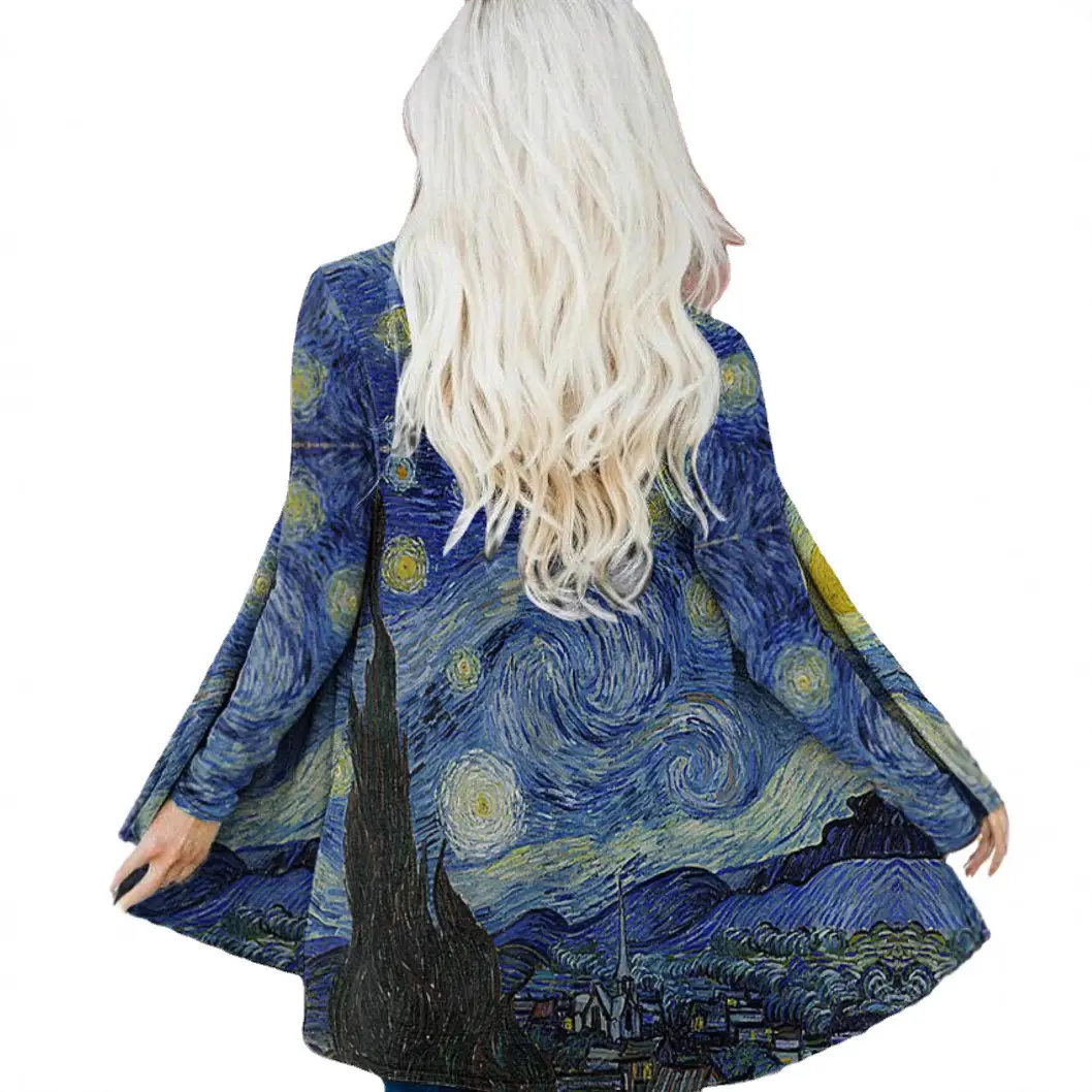 2021 Printed Cardigan Coat Women Blue Saturn Design - Image 4