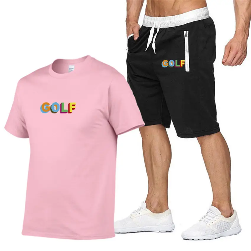 Men GOLF Printed T-Shirt & Shorts Set Light Blue