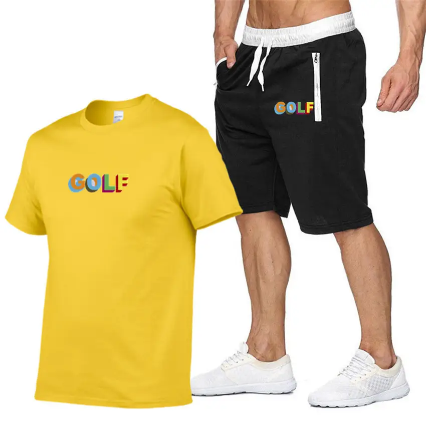 Men GOLF Printed T-Shirt & Shorts Set Light Blue