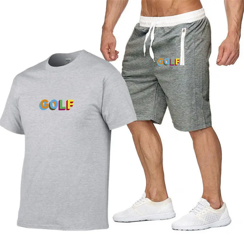 Men GOLF Printed T-Shirt & Shorts Set Light Blue
