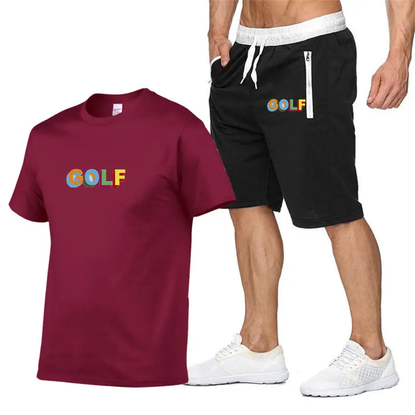 Men GOLF Printed T-Shirt & Shorts Set Light Blue