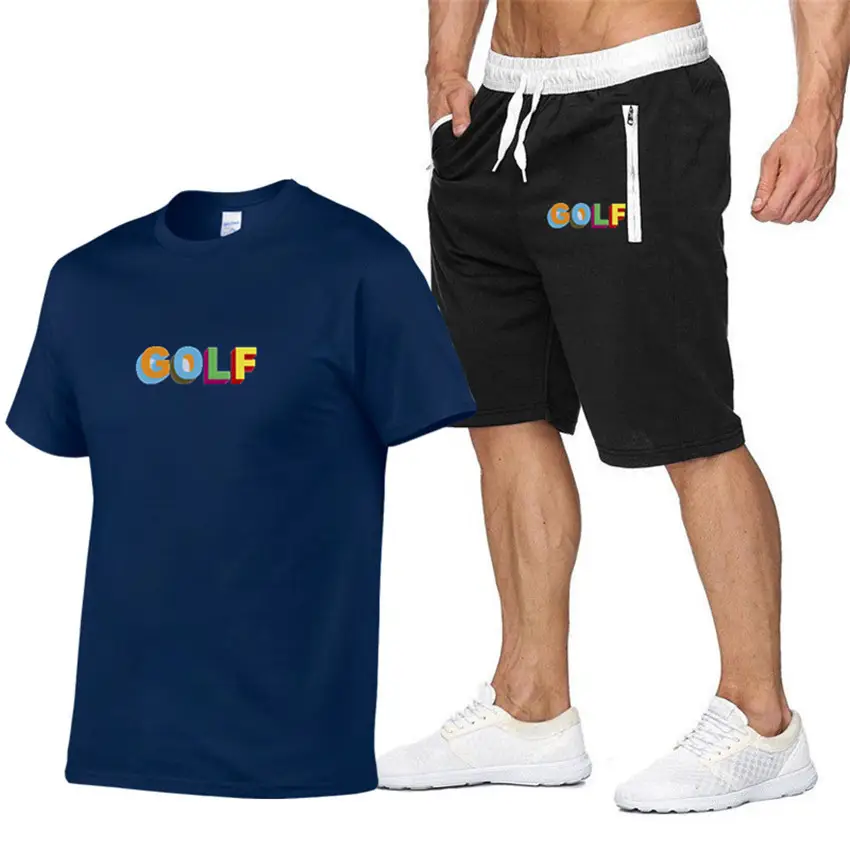 Men GOLF Printed T-Shirt & Shorts Set Light Blue