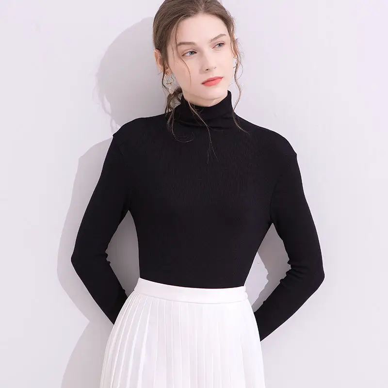 Women's Green High Collar Ribbed Long Sleeve Shirt