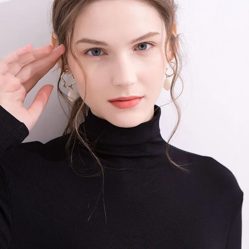 Women's Green High Collar Ribbed Long Sleeve Shirt