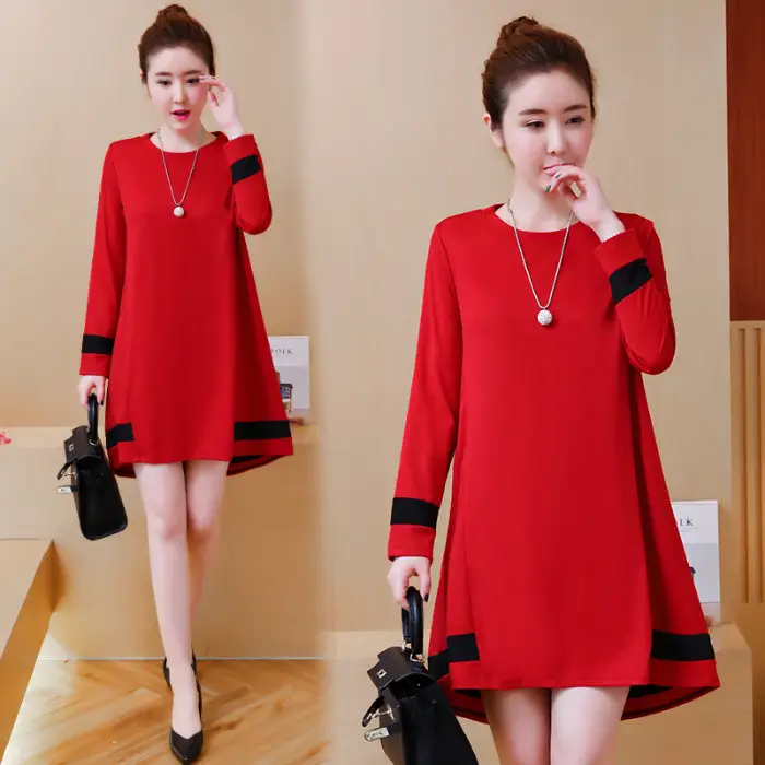 2020 Red Long Sleeve Plus Size Dress with Black Trim - Image 2