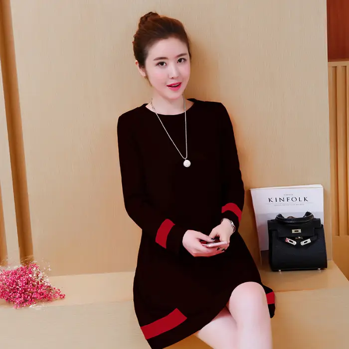 2020 Red Long Sleeve Plus Size Dress with Black Trim - Image 4