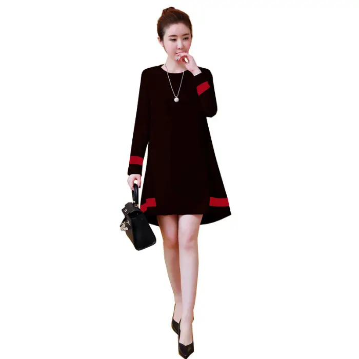 2020 Red Long Sleeve Plus Size Dress with Black Trim - Image 5