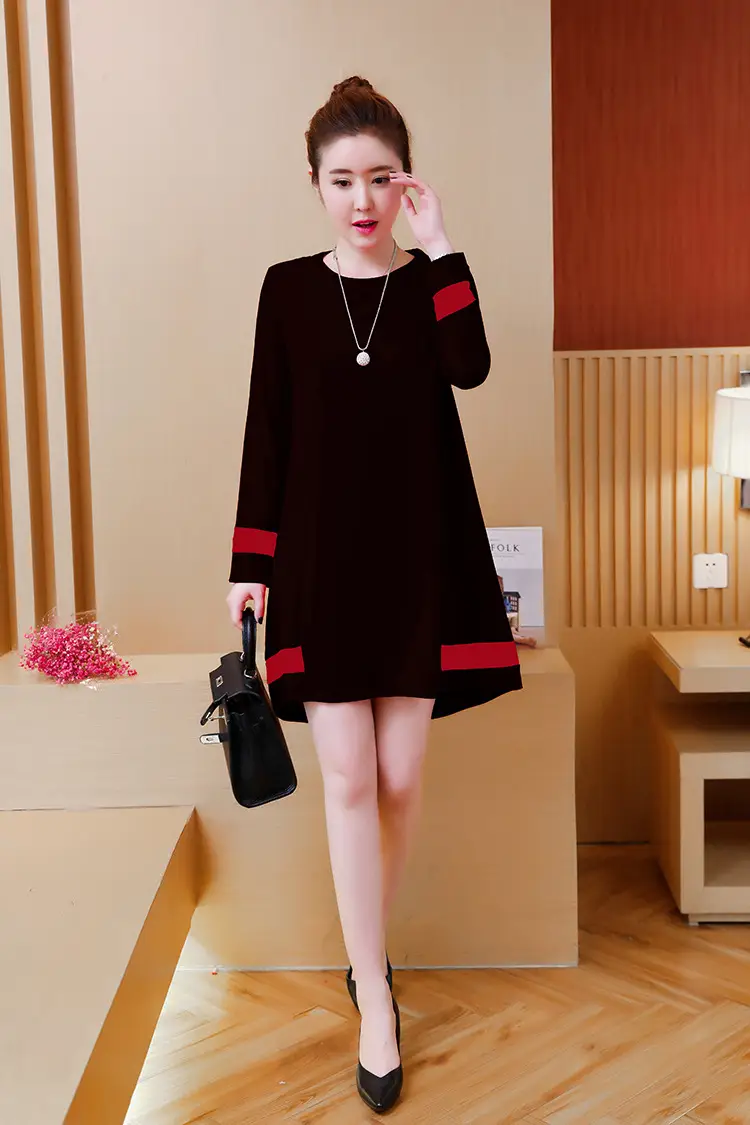 2020 Red Long Sleeve Plus Size Dress with Black Trim — feature 11