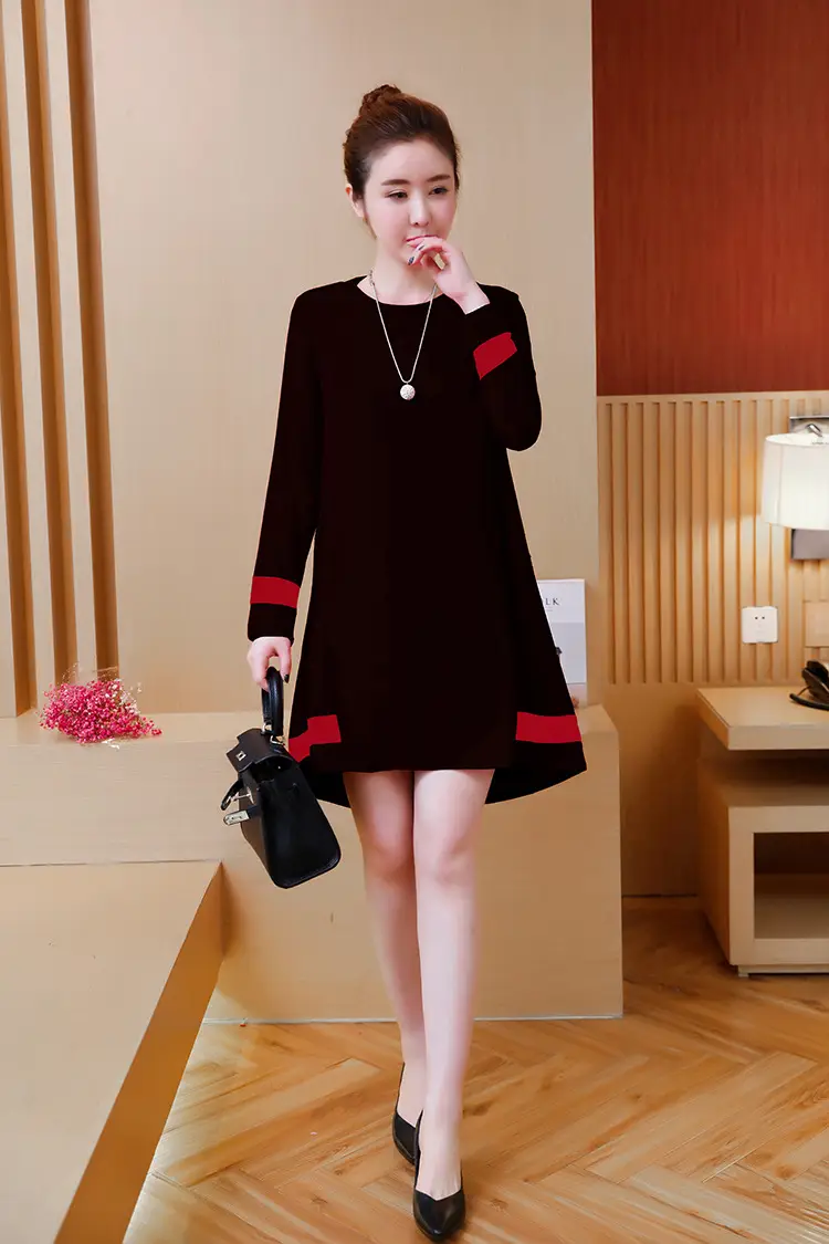 2020 Red Long Sleeve Plus Size Dress with Black Trim — feature 12