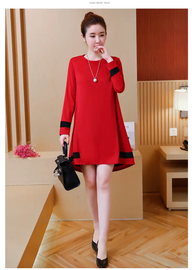 2020 Red Long Sleeve Plus Size Dress with Black Trim — feature 16