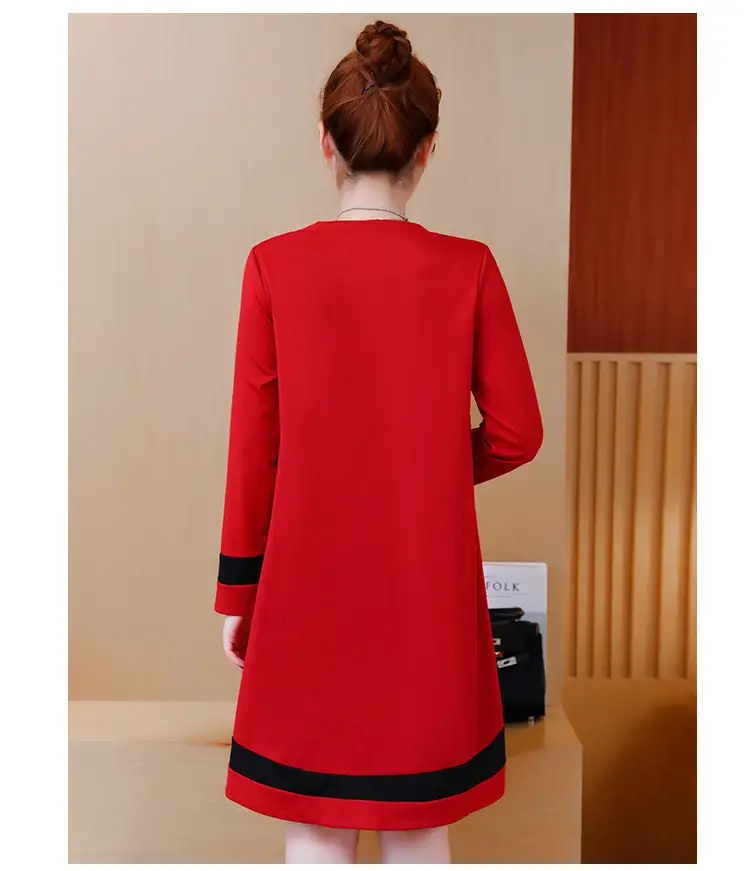 2020 Red Long Sleeve Plus Size Dress with Black Trim — feature 17