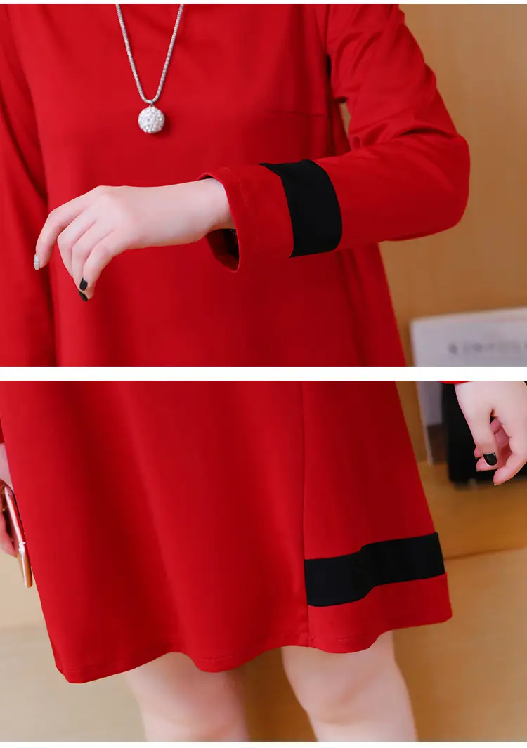 2020 Red Long Sleeve Plus Size Dress with Black Trim — feature 19