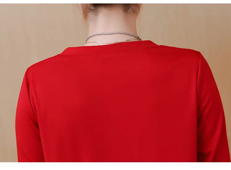 2020 Red Long Sleeve Plus Size Dress with Black Trim — feature 20