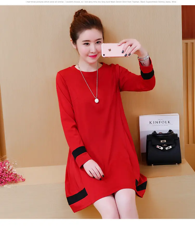 2020 Red Long Sleeve Plus Size Dress with Black Trim — feature 9