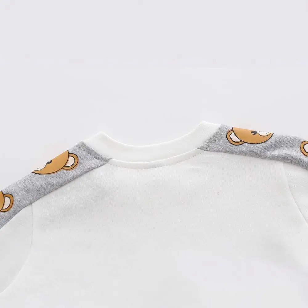 Baby Cotton Bear Print Jumpsuit White Spring Autumn - Image 4