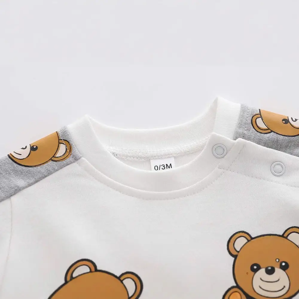 Baby Cotton Bear Print Jumpsuit White Spring Autumn - Image 5