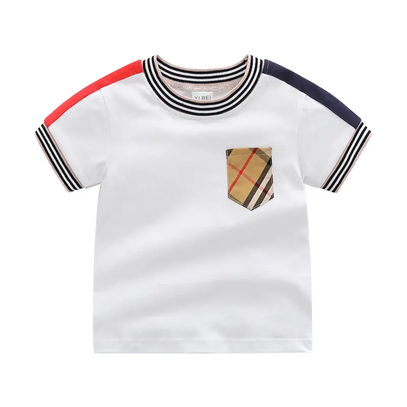 Children Cotton T-Shirt White Red Blue Stripes - Image 3