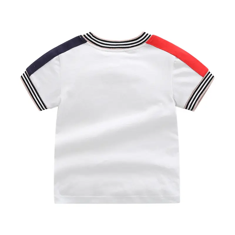 Children Cotton T-Shirt White Red Blue Stripes - Image 4