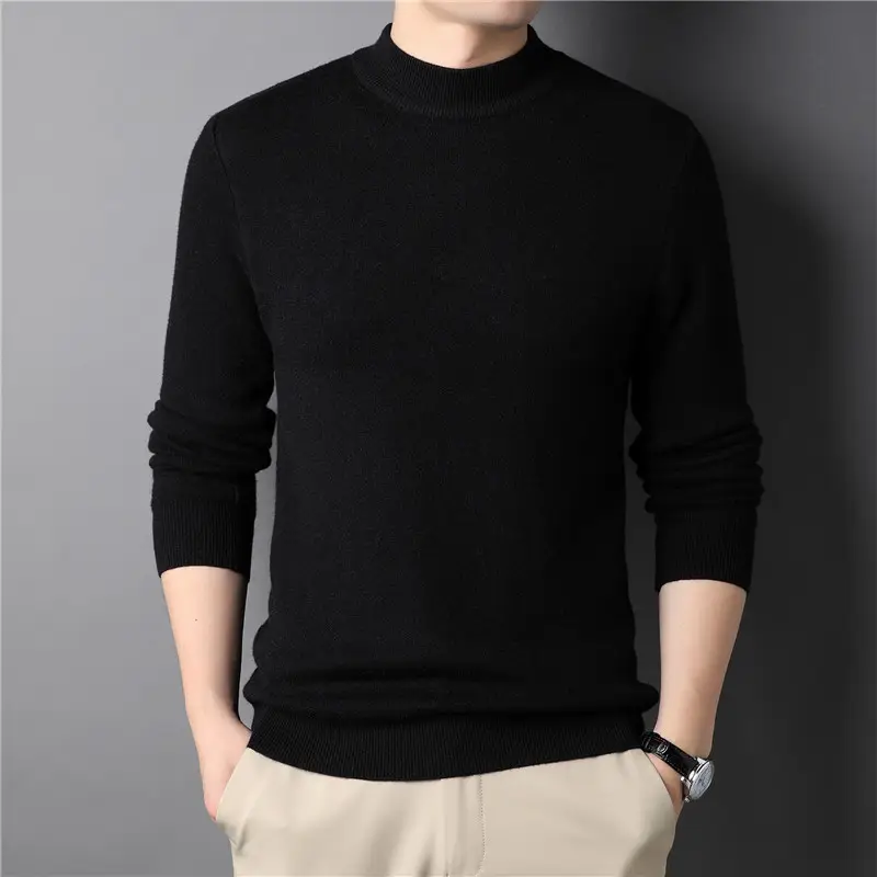 Men's Black Half-Turtleneck Sweater Solid Color - Image 16