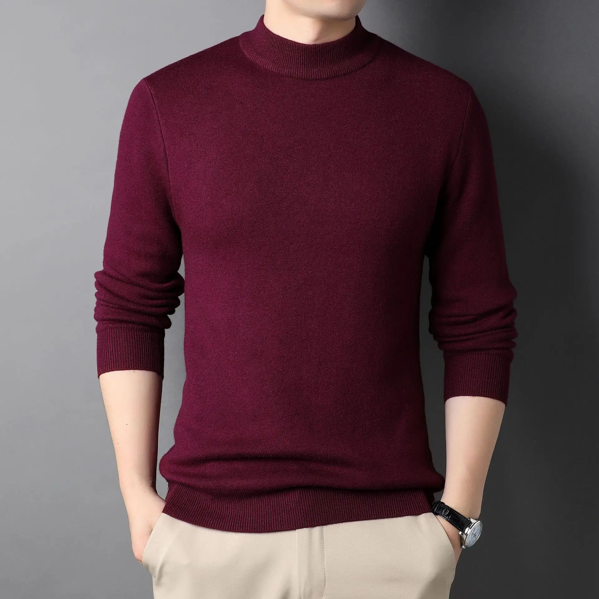 Men's Black Half-Turtleneck Sweater Solid Color - Image 2