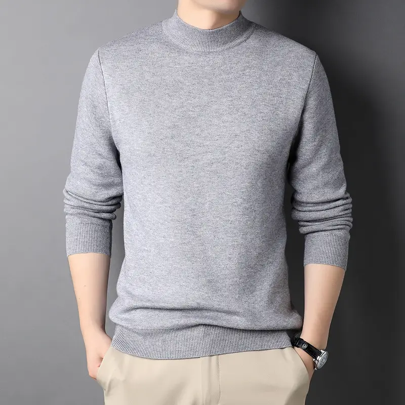 Men's Black Half-Turtleneck Sweater Solid Color - Image 3