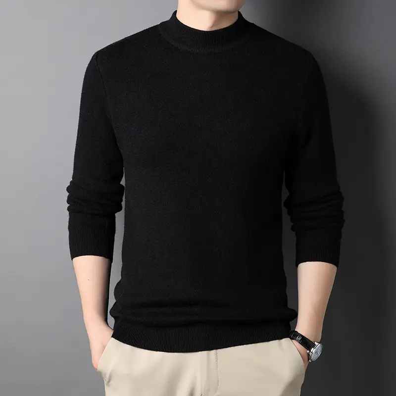 Men's Black Half-Turtleneck Sweater Solid Color - Image 5