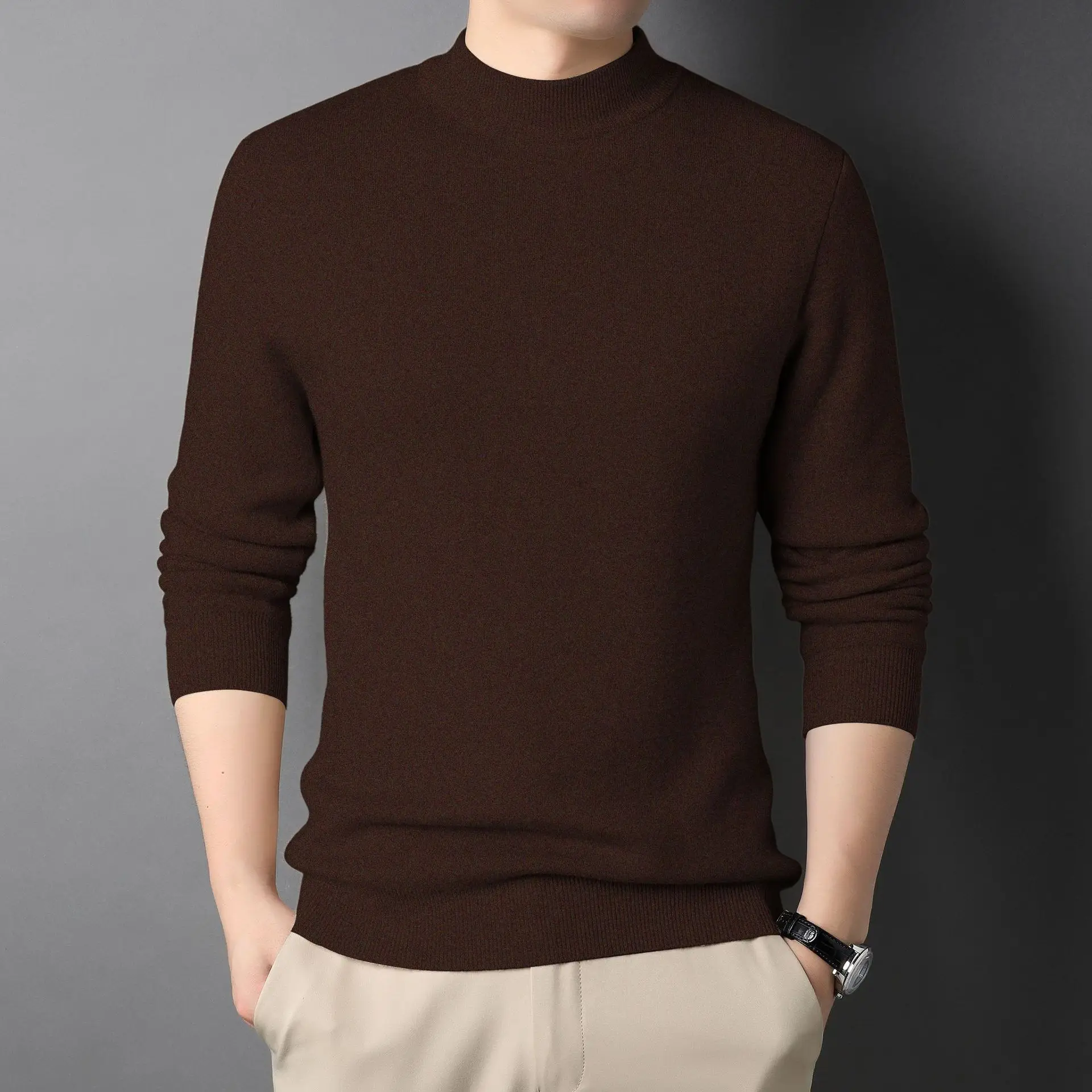 Men's Black Half-Turtleneck Sweater Solid Color - Image 8
