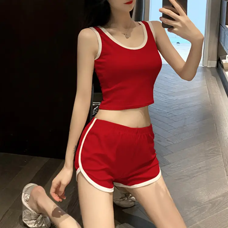 Women's Gray Slim Fit Shorts Set Summer Casual Home Sportswear - Image 3